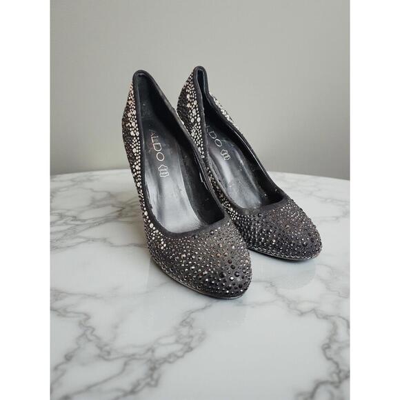 Aldo Women’s Size 7.5 Black Rhinestone Sparkly Stiletto Party Pumps - Picture 4 of 6